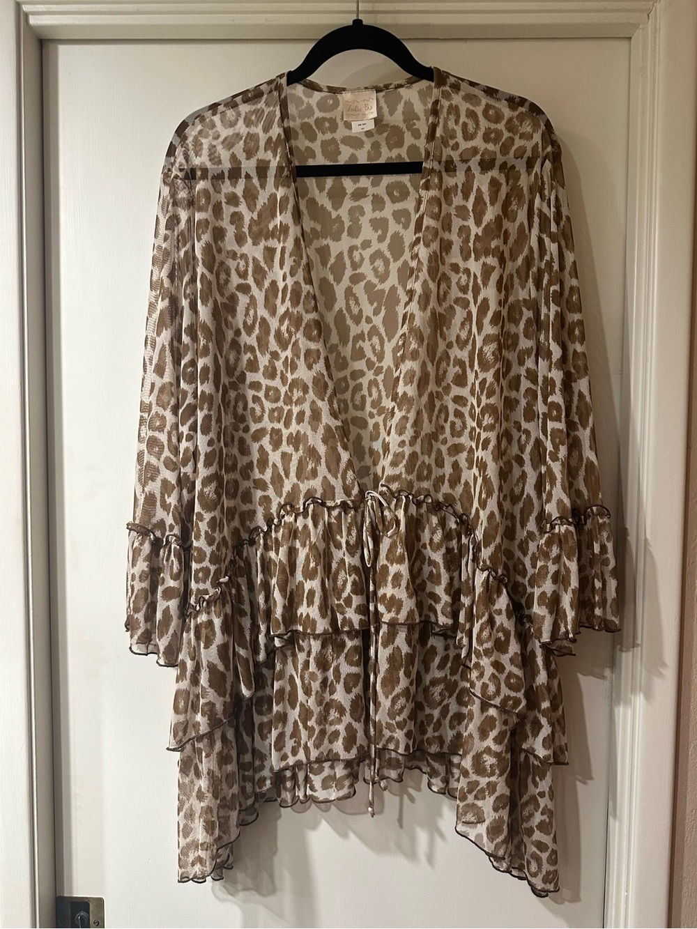 Zadie B’s Leopard Print Ruffle Open Cardigan - Beige/Brown